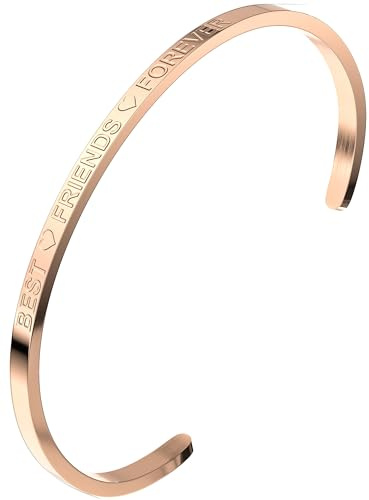 THIORA BFF Armreif Damen | Premium Edelstahl Armband | Beste Freundin Geschenk | Flexible Größe | Geschenk für Frauen (Best Friends Forever - Rosegold)