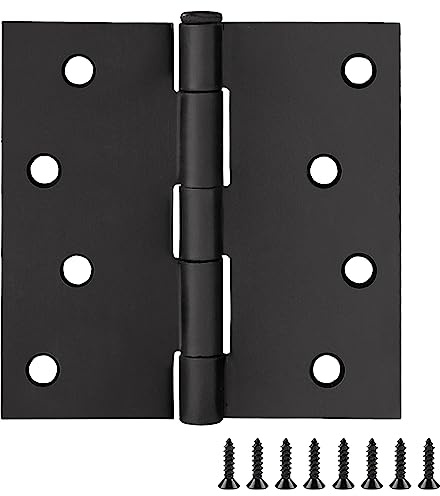 10-Pack 4-Inch x 4-Inch Interior Door Hinges with Square Corners, Matte Black, Heavy Duty Steel Construction, Left- or Right-Handed – Design House, 188995