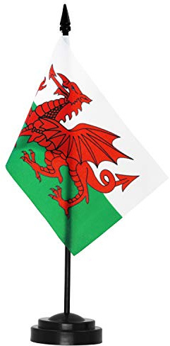 ANLEY Wales Deluxe Desk Flag Set - 6 x 4 Inch Miniature Welsh Desktop Flag with 12 Solid Pole - Vivid Color and Fade Resistant - Black Base and Spear Top