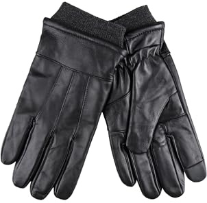 Dockers Men's Leather Gloves with Smartphone Touchscreen Compatibility, Black Cuffed, Medium