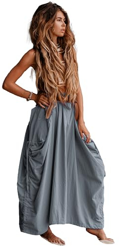 Thaluta Women's Maxi Boho Skirt with Pockets Bohemian Organic Cotton Hippie Gypsy (Grey)