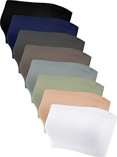 Bencailor 8 Stück Bandeau BHS für Damen, Trägerlose BHS Ungepolsterte Bandeau Tops Dehnbare Nahtlose Bralette (as3, Alpha, l, Regular, Regular, Frische Farben)