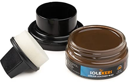Solekers Cream Leather Wax | Schuhwachs 50 g | inkl. Schwamm | mit BIENENWACHS | Schuhcreme (Braun)
