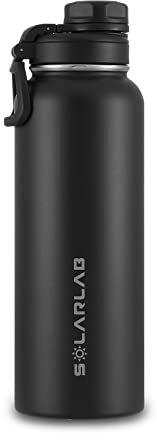 SOLARLAB botella agua acero inoxidable 1,2L - botella termica, termo agua fria thermos Muy adecuado para bebidas calientes, bebidas frías, camping (Negro, 1200ML)