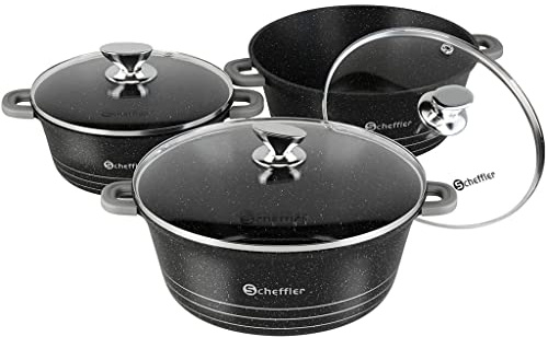 Scheffler Topfset mit Glasdeckel Kochtopf Set Induktions Töpfe Set, 20cm, 2.2L/24cm,4L/28cm,6L,Töpfe Set, mit Antihaftbeschichtung, Spülmaschinenfest