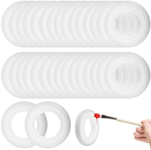 Garneck 30pcs Foam Wreath Rings 2.87in DIY Craft Foam Wreaths Round Rings Circles Wedding s for Crafting Easter Christmas Wedding Crafts