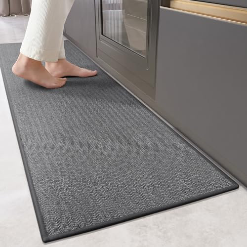 COLOR&GEOMETRY Küchenteppich Waschbar rutschfest 43.5 x 200 cm, Kurzflor Küchenläufer Teppich Flur Läufer, Teppich Modern für Küche, Esszimmer, Wohnzimmer, Korridor (Dunkelgrau)