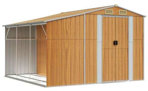 vidaXL Trädgårdsskjul ljusbrun 277x279x179 cm galvaniserat stål, verktygsbod, verktygsskjul, bod, verktygsbodar, skjul, bodar, vedbod, vedbodar
