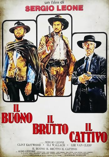 KUSTOM ART Poster Stile Vintage Serie Celebri Attori Clint Eastwood Locandina Film II Buono, il Brutto, il Cattivo 40x30 cm Senza Cornice