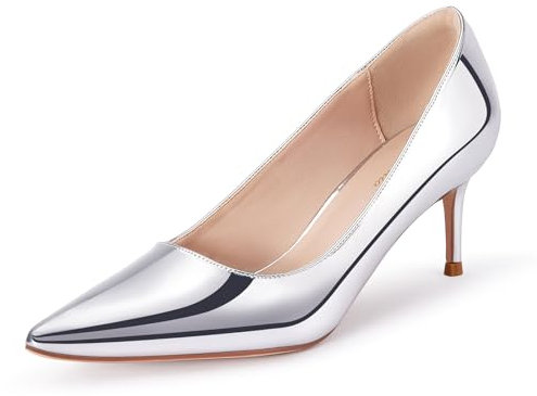 GENSHUO Damen Stiletto Pumps Absatz 6 cm/2,36 Zoll Spitz High Heels Elegant Geschlossene Low Heels für Arbeit Abschlussball Hochzeit Stöckelschuhe in Silber, 39 EU