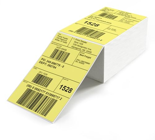 YIKIADA Etichette di Spedizione Gialle 10,2 x 15,2 cm in Vinile Autoadesive Termiche Impermeabili Etichette Termiche Dirette Perforate per Ufficio, Magazzino, Casa, 500 Pezzi
