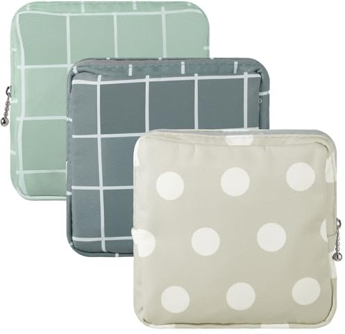 Ymapinc 3 Stück Karierte Binden Aufbewahrung Elegant Perioden Tasche mit Reißverschluss Tragbare Damenbinden Aufbewahrung für Damen Mädchen Tampons Damenbinden Slipeinlagen Schlüssel(13x13cm)