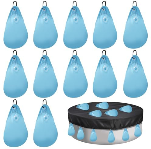 12 Stück Poolabdeckung Gewichte Wassersack, Wassersack für Poolabdeckung, Pool Wandtaschen, 23x34cm Winter Pool Abdeckplane Beschwerungssack mit Haken, PVC Verdickt Hängetasche für Schwimmbadabdeckung