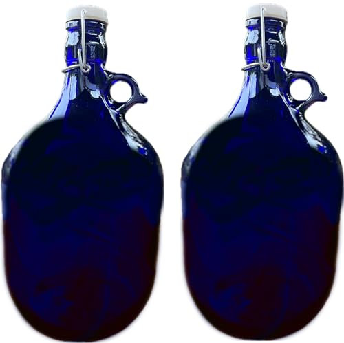 lilawelt24 2x 5L dunkelblau Flasche mit Bügelverschluss Bügelflasche GLASBALLON Weinballon GÄRBALLON GLASFLASCHE Gallone Leer zum Befüllen blaue mit rundem Griff zur Aufbewahrung von Wasser(2x 5L)