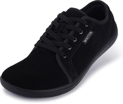 WHITIN Men's Wide Genuine Leather Barefoot Shoes | Minimalist Fashion Sneakers | Zero Drop Sole Size 11W All Black 45