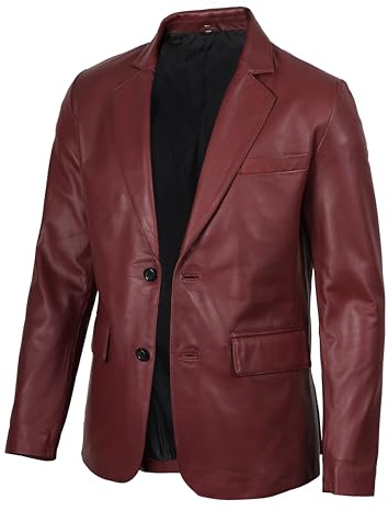 fjackets Blazer in pelle da uomo - Nero & Marrone Vera Pelle di agnello Casual Giacca Cappotti da uomo, Maroon - Giacca da uomo in pelle, Large