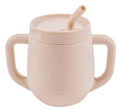Little Leaps 3-in-1 Silicone Training Cup with Straw & Lid - Baby Led Weaning Transition Sippy Cups for 6+ Month Old - Spill Proof Training Cup for Baby - BPA-Free Transition Sippy Cups (Soft Beige)
