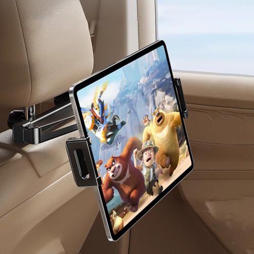 Anluomafuy Supporto Tablet Poggiatesta Auto, Estensibile Supporto per Tablet, 3 in 1 Estensibile, 27CM Braccio Ultra-Lungo, Braccio Metallo, Clip Silicone Ampia, 360° Rotazione, per iPad/Switch/Phone