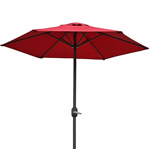DLAZUM Parasol de Jardin 2 m, Parasol de Table d'extérieur Sunbrella avec manivelle et 6 Baleines en Fer, Parasol de marché pour Piscine, Plage, Jardin, Restaurant,Red