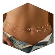 Longita Layered Rhinestone Belly Chain Gold Waist Chain for Women Waist Jewelry for Women Gold Belly Chains Summer Stomach Jewelry Trendy Dainty Sexy Body Chains Non Tarnish Waterproof Plus Size