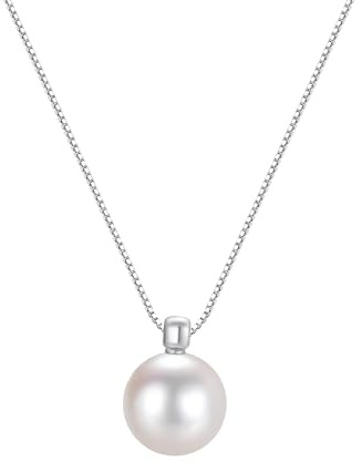 Hinvan Collar de Perlas para Mujer Collar de Plata de Ley 925 con Colgante Perla Blanca de Agua Dulce 8mm Cadena y Colgante Plata 925 Hipoalergénico Collares Perlas de Mujer