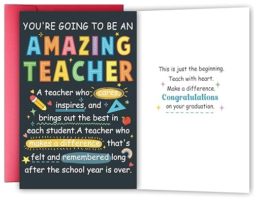 YIWANSIN Funny Best Teacher Graduation Card Gifts, New Teacher Graduation Card for Women Men, First Year Teacher Cars for Education Major from Family Friends Mentors