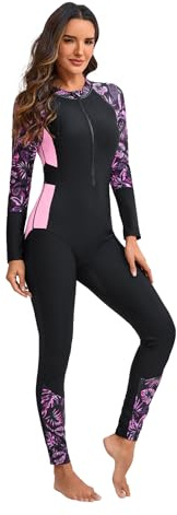 Odizli Modest Swimwear Women Long Sleeve Zip Up One Piece Boyleg Swimsuit Swimming Costume Ladies Muslim Islamic Full Body Burkini Neoprene Rash Guard Surf Bathing Wet Suits Wetsuit Pink L