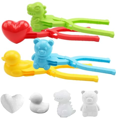 AIPWEYT Store 4 pinze per palla di neve, clip per palla di neve, per bambini, a forma di orso, pupazzo di neve, anatra, dinosauro