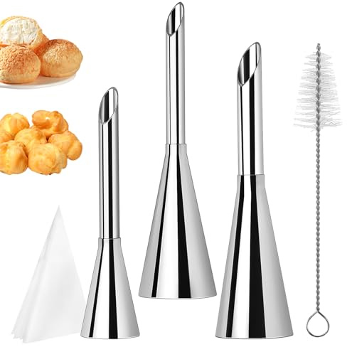Juego de jeringas para rosquillas con 3 jeringas para relleno de buñuelos, 50 mangas pasteleras y 1 cepillo de limpieza, boquilla para cupcakes, relleno de bocanadas, nata, mermelada, buñuelos