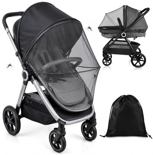 LPZMPZ Zanzariera per passeggino con tenda parasole, zanzariera 2 in 1, protezione solare per passeggino e passeggino, universale, protezione UV 50, zanzariera per passeggino, colore nero