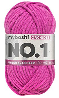 myboshi No.1 Wolle zum Häkeln und Stricken, Schnellstrickgarn, langlebige Mützenwolle, Strickwolle, Häkelwolle, mulesing-frei, 50g, Ll 55m Rosa (Orchidee) 1 Knäuel