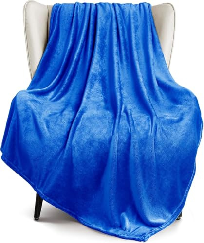 Exclusivo Mezcla Soft Large Fleece Throw Blanket for Sofa, Cobalt Blue | 127x178 CM, Double-Sided Brushed Flannel Blanket, Lightweight Plush Cozy Sofa Throw for Living Room, Machine Washable