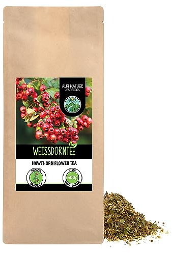 Alpi Nature Weissdorn Tee 500g, Weißdorn Tee lose, Weißdornblätter mit Blüte geschnitten