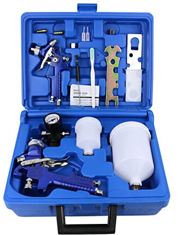 2-Sprayer HVLP Air Gravity Spray paint Gun,1.0mm 150ml & 1.4mm 600ml Auto Gravity Feed Painting with Locking Air Pressure Regulator Gauge Air Spray Nozzle Gun for Cake Decoration,Model Making
