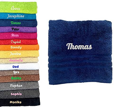 Personalisiertes Badetuch mit Namen Schön Bestickt Name Benutzerdefiniertes Handtuch 140x70cm Badetuch Baumwolle Handtuch (Dunkelblau)
