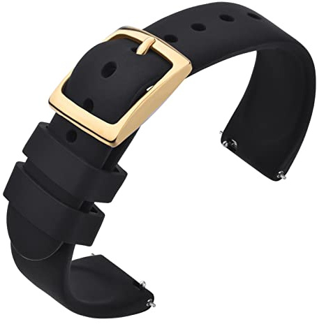 ANNEFIT Cinturini per Orologi in Silicone a Sgancio Rapido, Cinturini di Ricambio in Gomma 18mm con Fibbia Oro (Nero)