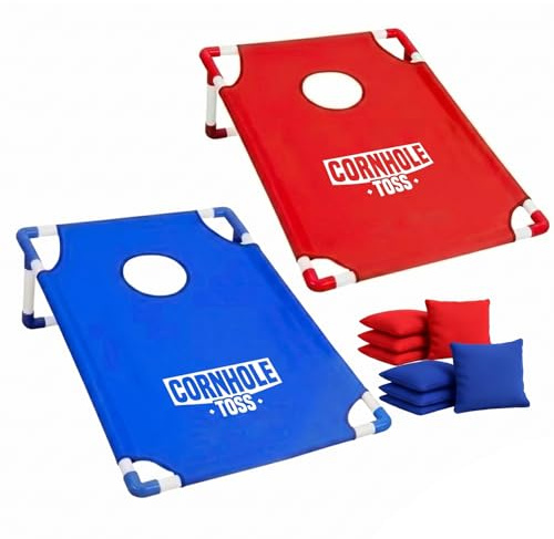 Cornhole Toss – Léger & Pliable en Toile 90×60 cm – Set 2 Boards + 8 Sacs + Housse de Transport – Jeu Extérieur Adulte pour Jardin, Plage, Camping – Original Corner