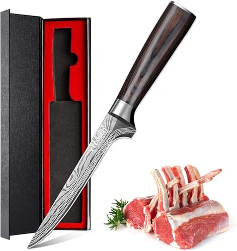 Ytuomzi Boning Knife 6-inch High Carbon German Steel Flexible Fillet Knife for Fish – 6 Razor Sharp Deboning Knifves for Meat Poultry Chicken Cutting l Ergonomic Pakkawood Handle, Gift Box