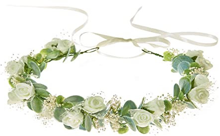 Goledwedy Couronne de fleurs Bandeaux mode pour femmes séchées Souffle de bébé Eucalyptus Couronne florale Mariage Couronnes de fleurs blanches pour femmes et filles
