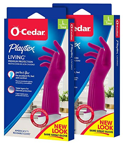 PLAYTEX Living Reuseable Rubber Cleaning Gloves, Premium Protection (Large, Pairs - 2) Color may vary