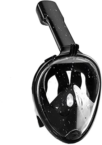 Schnorchelmaske, Vollgesichts-Schnorchelmaske, einfaches Atmen, Anti-Beschlag- und Anti-Leck, 180°-Panoramablick, Tauchmaske mit Abnehmbarer Kamerahalterung, verstellbaren Streifen (schwarz, L/XL)