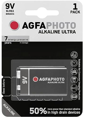 AgfaPhoto Batteria alcalina Ultra -9 V 6LR61 E-Block 1 pezzo
