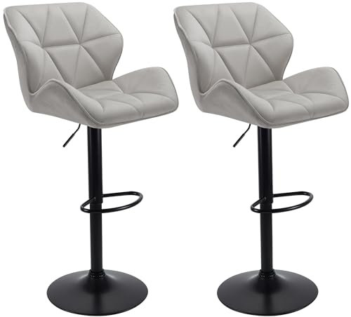 WangPangzi Barhocker aus Samt, verstellbar, hoher Barhocker mit Fußstütze, Thekenstühle für Kücheninseln/Hausbar, Drehbarer Gasdruckfeder/Stahlsockel, Grau, 2 Stück