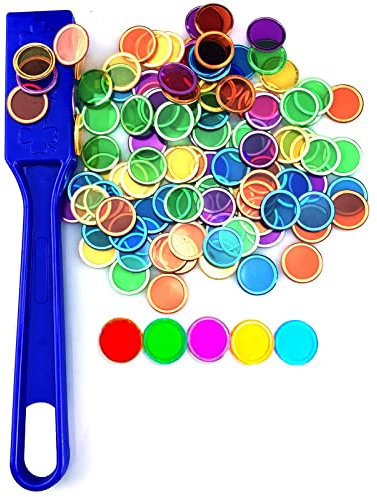 Dacefloy Magnetisches Bingo-Chip-Set, Magnetstab, 100 Stück, mehrfarbig, Metallring-Scheiben, Wissenschaft, STEM-Kit, Lernzubehör, Familienspiel, Nacht-Spielsteine
