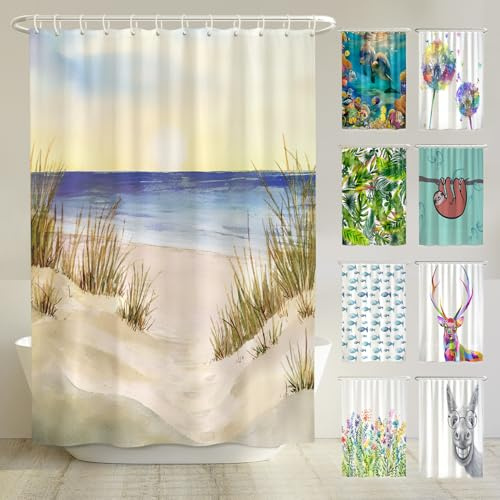 arteneur® - Meeresküste - Anti-Schimmel Duschvorhang 200x220 - Recycelt mit Öko-Tex Standard 100 - Beschwerter Saum, Blickdicht, Wasserdicht, Waschbar, 12 Ringe