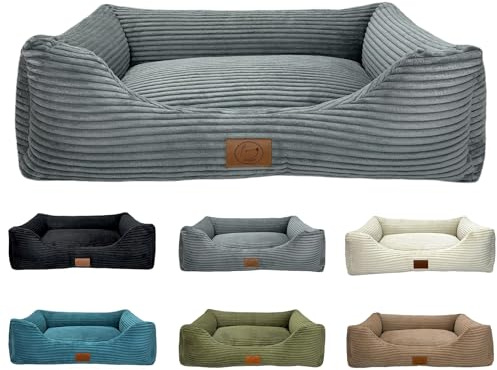 elropet Hundebett orthopädisch aus Kuschel Cord XS/S/M/L/XL kleine Hunde große Hunde Hundekorb (Mausgrau, M (90x75x22cm))