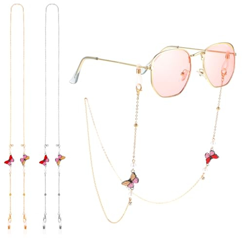 Amabro 2 Pièces Chaîne de Lunettes pour Femmes,Sangles de Lunettes En Perles Papillon, Lanière de Masque Collier Chaîne de Retenue de Lunettes 73x1.8x0.57cm/28.74x0.7x0.22in