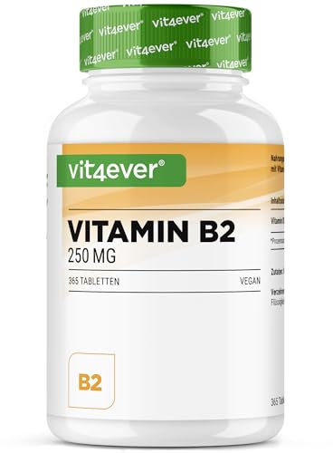 Vitamina B2 (riboflavina) - 250 mg - 365 compresse - Altamente dosata - Senza additivi indesiderati - Vegan