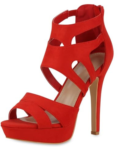 VAN HILL Damen High Heels Stiletto Cut-Outs Party Schuhe 216148 Rot 37