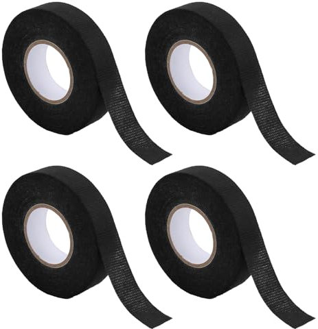 4 Pcs Ruban de Câbles Noir, 19mm x 15m Ruban Adhésif Isolant Scotch Résistant à la Chaleur Rubans en Tissu Automobile ÉLectrique Bande Réduction de Bruit pour Ménage Voiture Faisceaux de Câbles Moto
